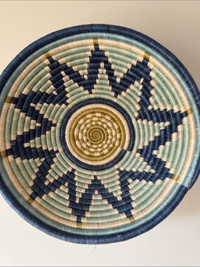 Coastal Starburst Woven Wall Basket - Blue, Cream & Green